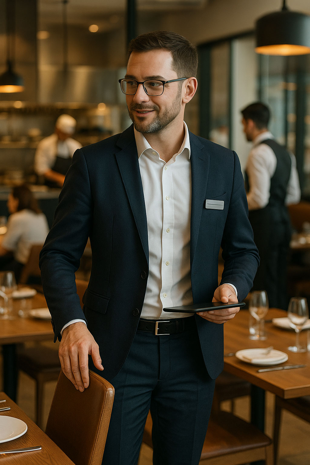 Directeur de la restauration dans son restaurant